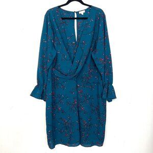 Charming Charlie Midi Dress Teal Blue Purple Floral  Frill Long Sleeve 3X